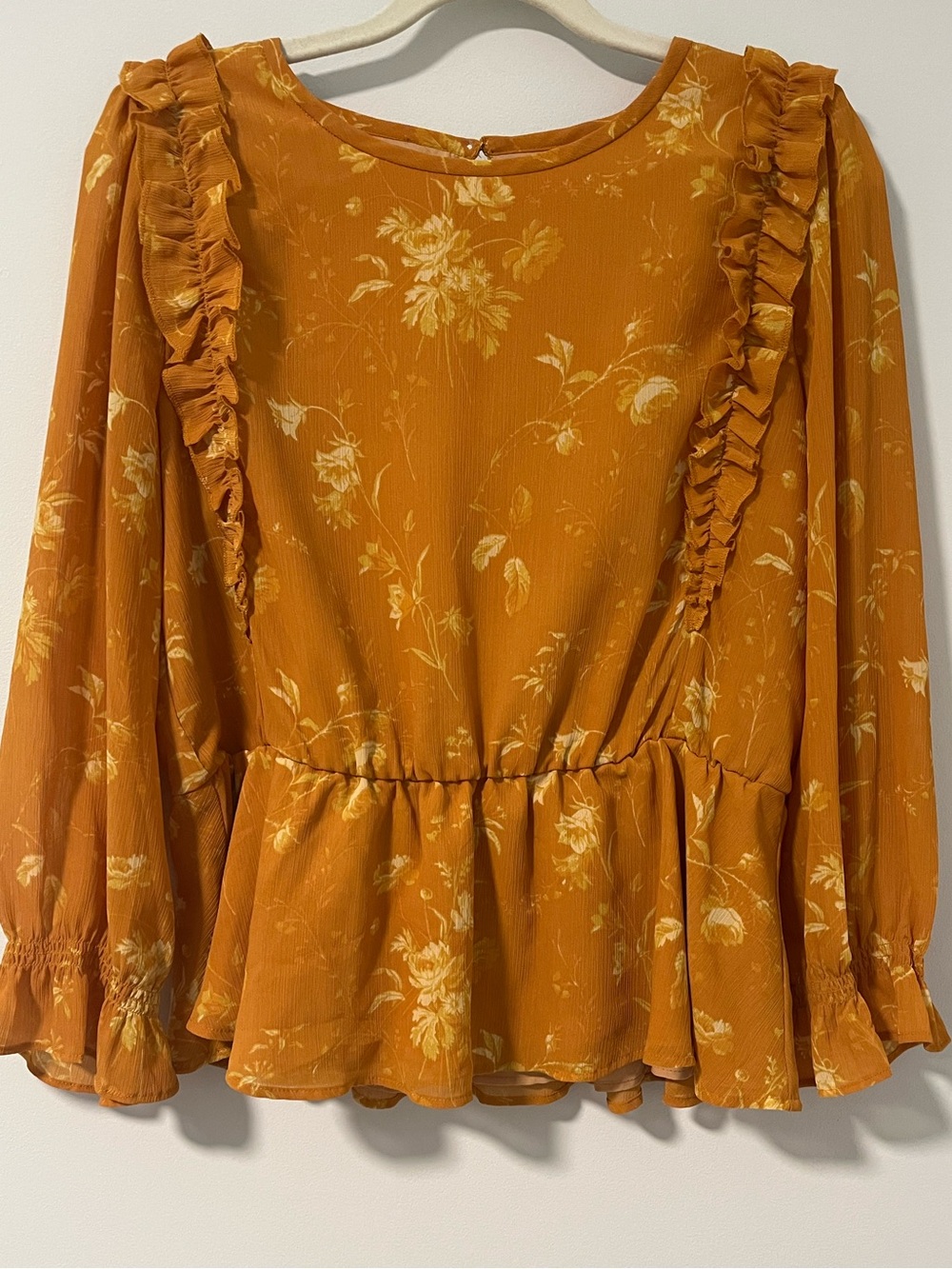 Madewell Mustard Floral Ruffle Peplum Blouse NWOT